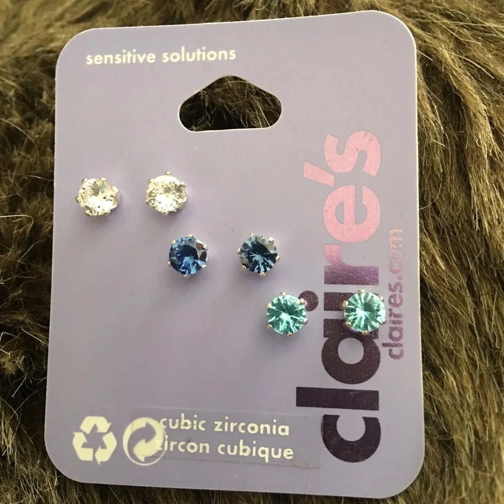 Claire’s set of three cubic zirconia earrings NWT